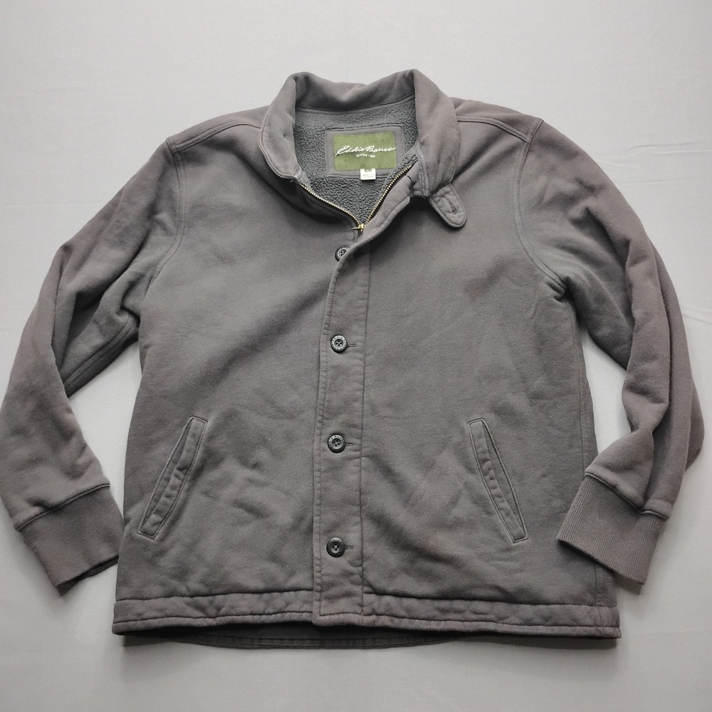 Eddie Bauer Mens Gray Fleece Lined Full Zip Button Jacket Large Y2K